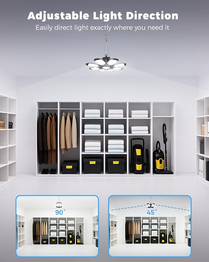 2 Pack Motion Sensor Garage Light Plug in, 6500K Bay Lighting | 25000LM Bright Motion Activated Shop Light, for Garage, Workshop, Utility Room, Basement