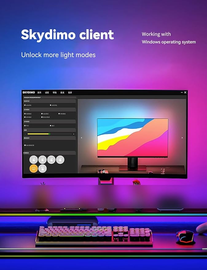 RGB Backlight for PC & Mac, LED Strip Light Sync with Screen Color or Music, Stick to The Edge of Your Desk, LEDs for Desk Gaming, USB Port, Software Control, 3.94ft / 1.2m