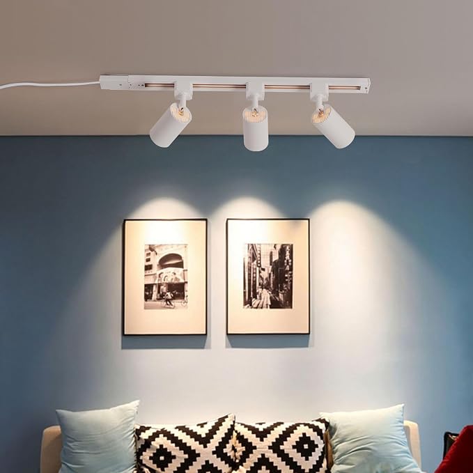 3-Color Dimmable Plug in Track Lighting with Power Cord, 3-Light White | 13FT Dimmable Plug Cord | 3000K 4000K 6000K Adjustable | 6W GU10 Bulbs Included | LED Ceiling Spot Light Fixtures for Kitchen