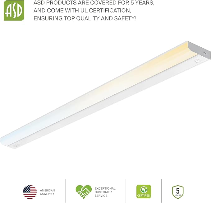 ASD 6 Pack 48 Inch Hardwired LED Under Cabinet Lights, On/Off & 5CCT Switch 2700K-5000K, 24W 2087LM CRI90+, Direct Wire Low Profile Linkable Fixture, Dimmable Under Counter Kitchen Lighting, White, UL