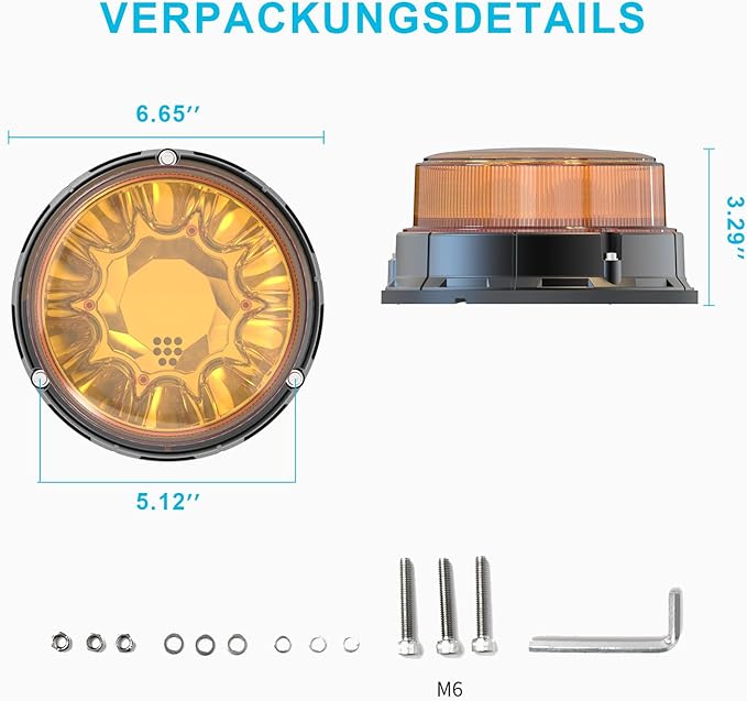 Agrieyes W13S Amber LED Beacon Lights, Emergency Strobe | Warning/Strobe Flashing, for Truck, Car, Construction, Vehicle