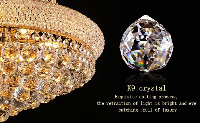 22" W 12-Light Luxury Entrance Chandelier with Unique Empire K9 Crystal Design for High Ceilings, Perfect for Living Rooms and Entryways (Gold)