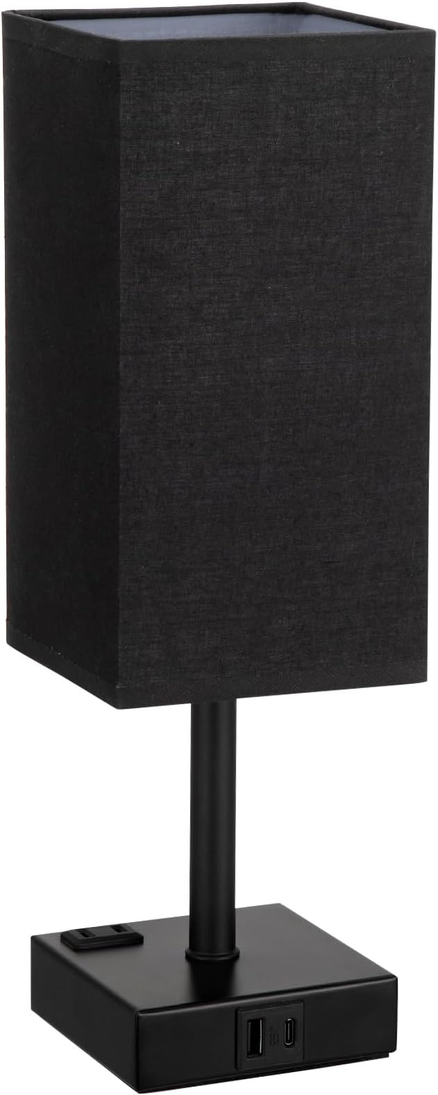 3000K Black Table Lamp for Bedroom - Dimmable Touch, USB C+A, AC Outlet | 3-Way Dimming, 3000K Warm White Bulb Included, Nightstand Lamp with Square Linen Shade, Small Room Decor for Men, Boys, Desk