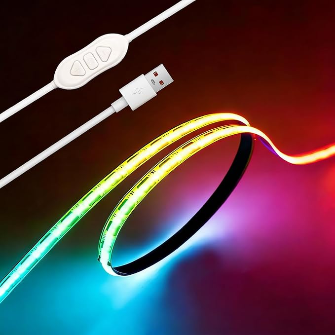 ZSLAIFU 5V RGB USB LED Light Strip, 6.56FT COB LED Strip Lights, RGB 5V LED Lights, Small LED Strip Light, TV Lights for TV Under Cabinet Kitchen Living Room Shelving or Displays (RGB, 6.56ft)