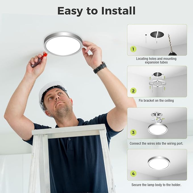 hepside LED Flush Mount Ceiling Light Fixture Brushed Nickel, 7Inch 15W, Dimmable&3000K-6500K Adjustable Low Profile Ceiling Lights, 1500LM Round Lamp for Bathroom, Bedroom, Closet, Kitchen, Hallway