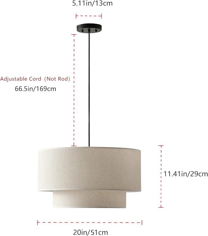 Aiwen 20" Drum Pendant Light Fixtures, 2-Tier Farmhouse Pendant Lighting | Linen Lampshade, 3-Light Modern Hanging Chandeliers for Dining Room, Living Room, Bedroom, Kitchen