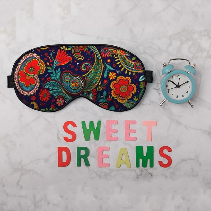 Paisley Floral Eye Mask Sleeping Mask Retro Ornament Boho Ethnic Pattern Sleep Masks Silky Soft Eye Cover for Women Men Shading Blindfold for Air Travel Sleeping