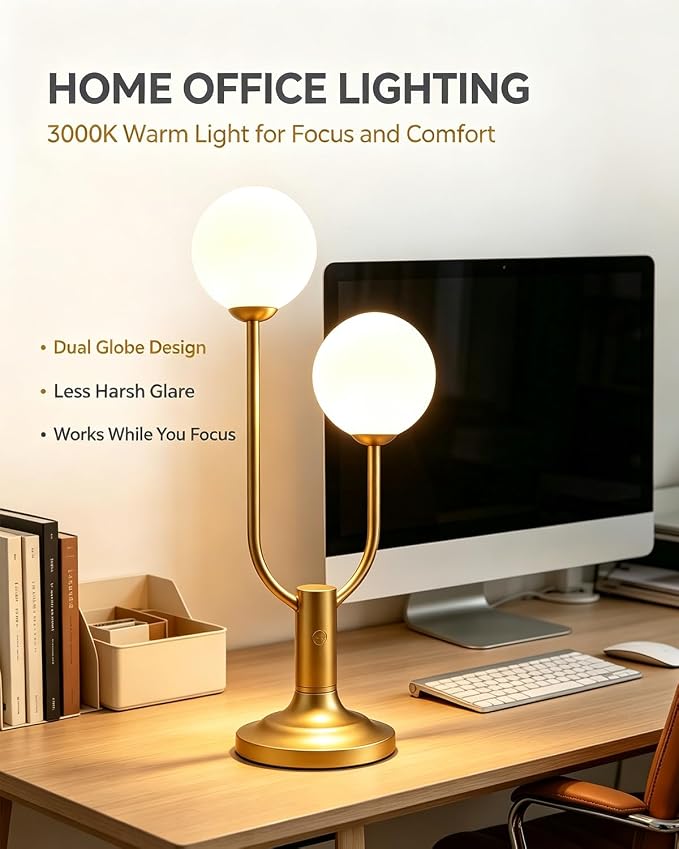 Globe Gold Table Lamp for Bedroom Gift Dimmable G9 Bulbs Included | Modern Round Ball Lamp Nightstand Desk Lamp Warmwhite Ambient Night Light Bedside Lamps for Living Room Party Home Decor Gift