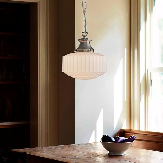 Vintage Milk Glass Pendant Light Fixtures, 10.63" Milk Glass Chandelier, Brushed Nickel Pendant Lights Kitchen Island, Milk Glass Pendant Light for Kitchen Island Lighting, Dining Room & Entryway