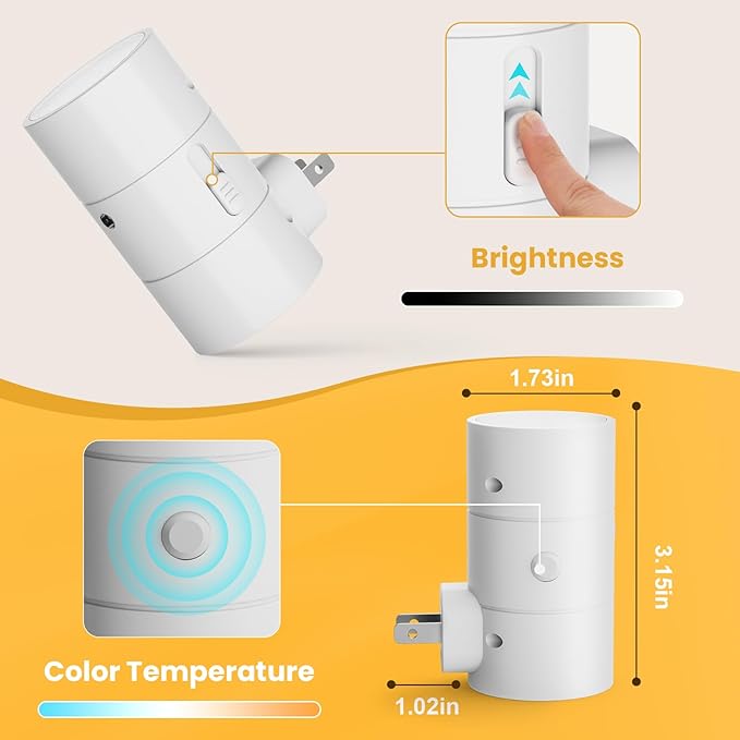 VOLISUN Night Lights Plug into Wall, Dimmable LED Nightlight with Dusk to Dawn Light Sensor, 0-100LM Adjustable Brightness, 3 Color Temperatures, Compact Size, 6 Pack for Hallway, Bathroom White