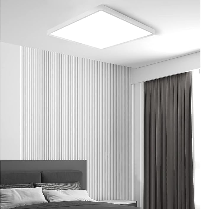 LED Flush Mount Ceiling Light Fixture, 5000K Daylight White, 12inch 24W, 3200LM, Slim Flat Panel Lighting Fixture, Square Modern Ceiling Lamp for Bedroom, Kitchen, Living Room, Closet, Stairwell