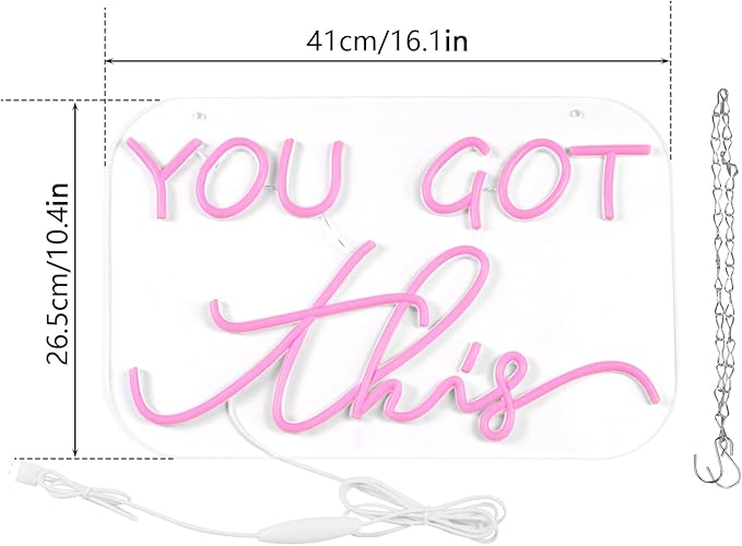 You Got This Neon Sign,You Got This Sign,You Got This Wall Decor, Led Pink Quotes Motivational Neon Sign for Gym,Office Teamwork,Home Family Sayings,Christmas Gifts 16.1 * 10.4Inch