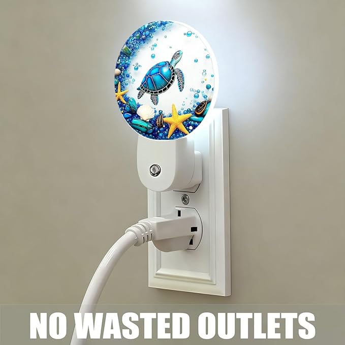 Mugod Underwater Scene Plug-in Nightlights Sea Turtle Starfish and Seashells Night Light Plug into Wall with Dusk-to-Dawn Sensor LED Lighting 0.5W Sleep-Friendly