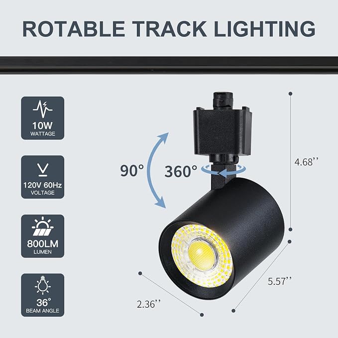 5 Color 12-Light Track Lighting Kit with 13FT H Track Rail, Black | 10W Dimmable LED Track Lighting Fixtures Ceiling Spotlight 800LM, CRI90, Floating Canopy Connector Included for Installation