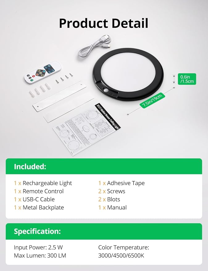 Bojim Black Rechargeable Shower Light for Inside Motion Sensor for Closet | Waterproof Magnetic Battery Operated Lights with Remote Dimmable 3CCT No Wiring for Bathroom Laundry Pantry Closet Shed