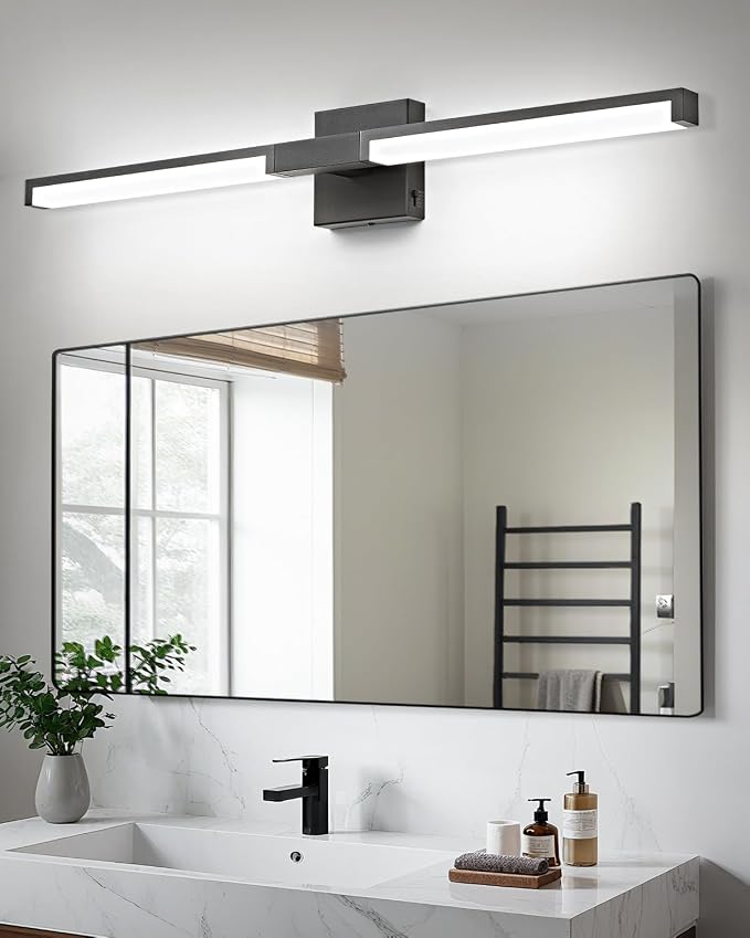 Modern Bathroom Light Fixtures Over Mirror, 32 Inch Matte Black Vanity Light Bar for Bathroom, 16W 5CCT Diammable Wall Light - 2Pack