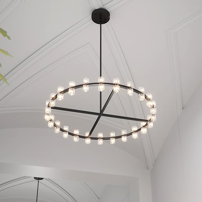 Dia 48" Large Wagon Wheel Chandeliers, 48-Lights Farmhouse Pendant Light Fixture Black Chandelier for Living Room Dining Room Kitchen Island Foyer Entryway
