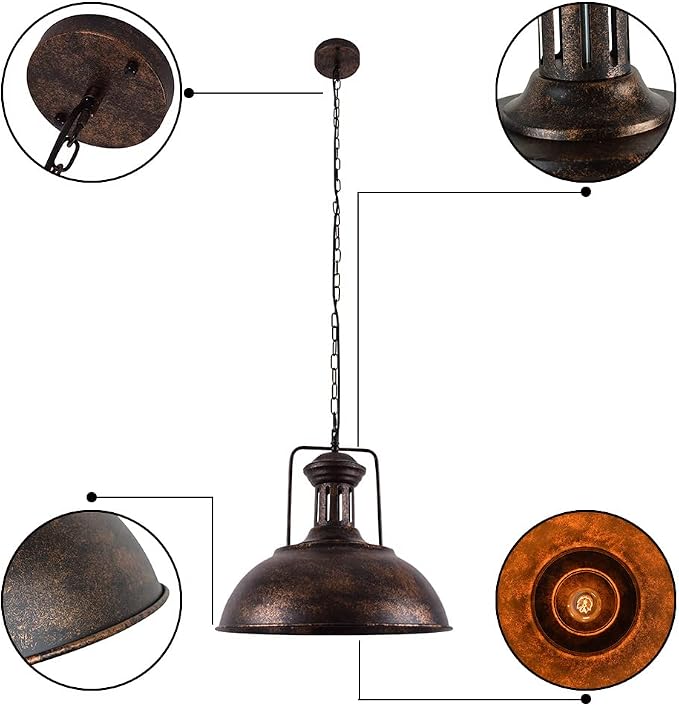 Lingkai 16.14" Farmhouse Pendant Light, Rustic Vintage Hanging Light Fixture Barn Dome Lampshade Ceiling Mount Lamp for Kitchen Island Dining Room