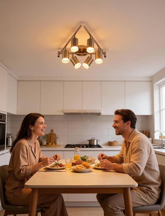 Bojim 6 Light Nickel Kitchen Track Lighting Fixtures Ceiling Adjustable Head