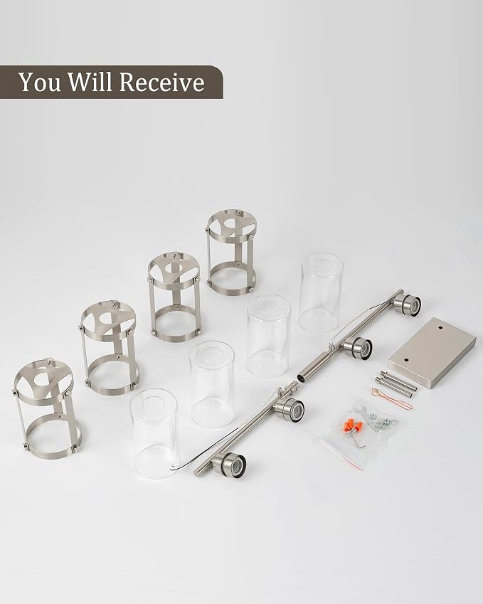 4-Light Brushed Nickel Bathroom Light Fixtures, 29 Inch Modern Bathroom Vanity Lighting Fixtures Over Mirror with Clear Glass and Metal Cage Wall Sconce Lights for Bath, E26, OS-3014BN-4W