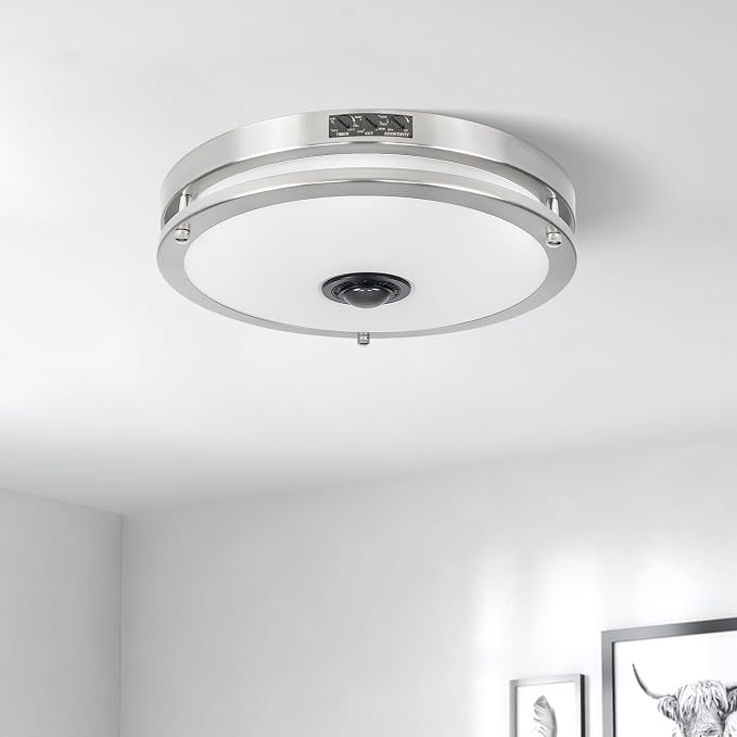 12" Nickle LED Motion Sensor Outdoor Ceiling Light, 5CCT, 24W | Dusk to Dawn, 2700K/3000K/3500K/4000K/5000K Dimmable, 4 Lighting Modes, Flush Mount Ceiling Light for Entryway, Garage