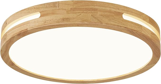 Pevfah Modern Wood Flush Mount Ceiling Light, Round Dimmable Close to Ceiling Lighting Fixtures, Minimalist LED Ceiling Lamp for Bedroom, Kitchen, Hallway, Laundry Room, 2700K-6000K 5CCT, 15.74in