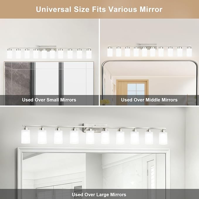 IZORRO Modern Bathroom Light Fixtures, 10 Light Brushed Nickel Vanity Lights, Bathroom Lighting Fixtures Over Mirror with White Glass for Living Room Cabinet Bedroom