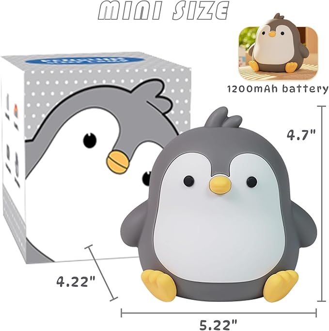 Night Light for Kids, Cute Penguin Silicone Night Light with 7 Colors, Bedside Lamp with Timer, Touch Control Dimmable Lamp, LED Rechargeable Lamp for Toddler Boys Girls Room Christmas Decor (Penguin)