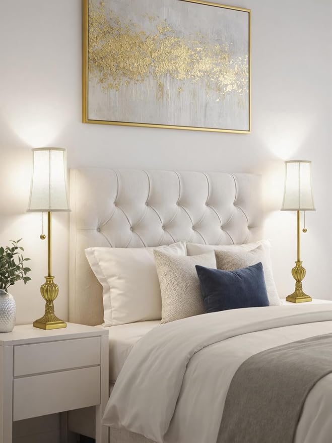 Buffet Table Lamps Set of 2 - 28" Tall Skinny Brass Resin Finish Table Lamp for Living Room - Traditional Farmhouse Buffet Lamp with Pull Chain for Console Table,Dining Sideboard,Entryway,Hallway