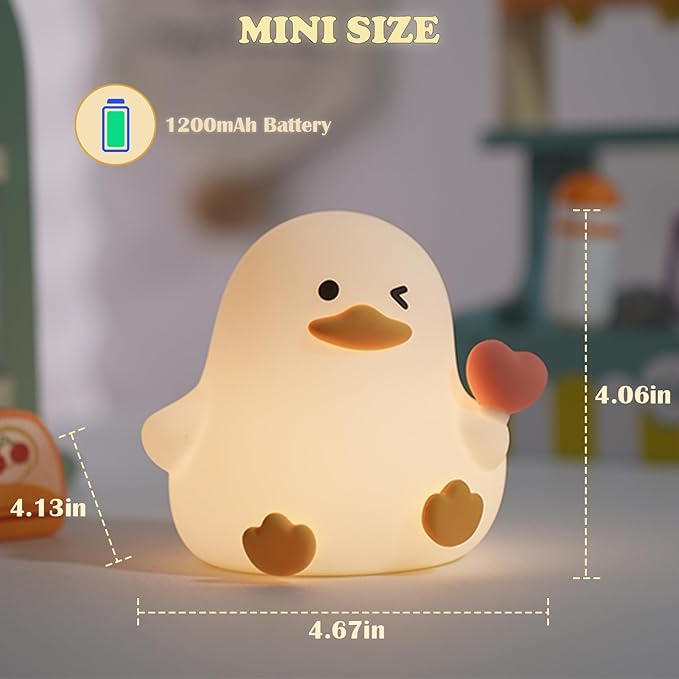 Night Light for Kids, 7 Colors Cute Duck Night Light, 3 Levels Dimmable Silicone Night Lamps, Bedside Nursery Night Lamp with Timer, LED Squishy Rechargeable Animal Nightlight for Boys Girls (Duck)