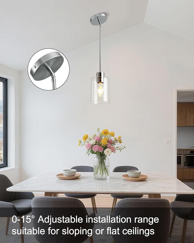 Chrome Pendant Lights Kitchen Island - Clear Glass Pendant Light Fixture Multiple Stems Rods 3 Units 12 Inch 3 Units 4 Inch (1 Pack Chrome Downrod)