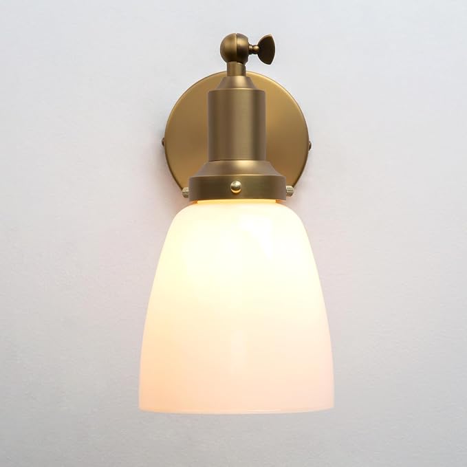 Industrial Vintage Slope Pole Wall Mount Single Sconce with 5.5" Oval Dome Milk White Glass Shade Wall Sconce Light Lamp Fixture (Antique)