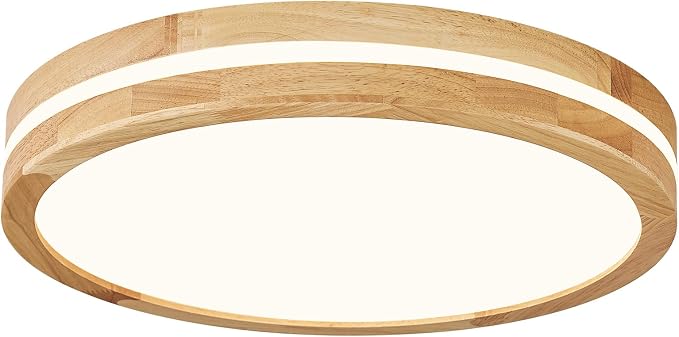 Pevfah Modern Dimmable LED Wood Flush Mount Ceiling Light, 5CCT Round Close to Ceiling Lighting Fixtures, Minimalist Ceiling Lamp for Bedroom, Kitchen, Hallway, Laundry Room-15.74in