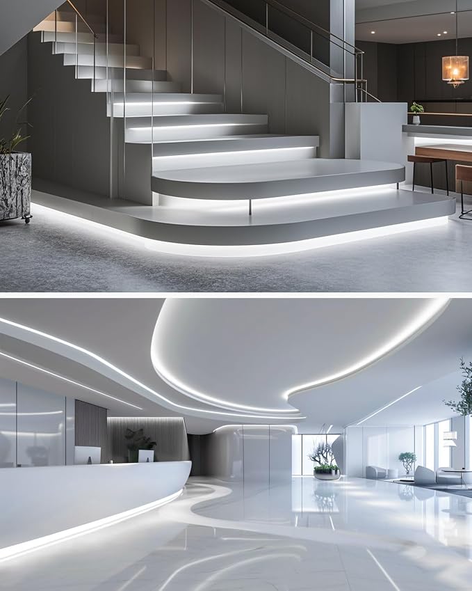 Aclorol COB LED Strip Light 32.8FT 24V Cold White 6000K Dimmable Brightness | Flexibel LED Tape Lights with Power Supply and Remote, Dotless Light Strip for Kitchen Cabinet Mirror DIY Lighting Project