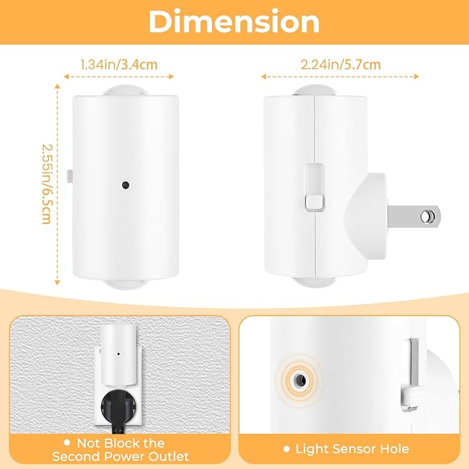 4 Pack Small LED Night Light, Dimmable Plug-in with Dusk to Dawn Auto On/Off, 5000K Daylight Adjustable Brightness (0-200 LM), 180° Rotating Head for Kitchen, Bathroom, Hallway