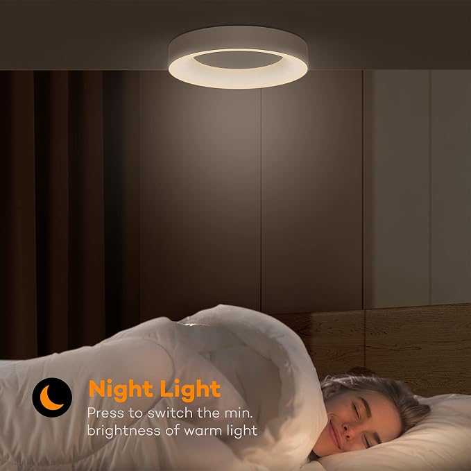 Annaror 16 Inch RGB Led Flush Mount Ceiling Light with Remote Control, 36W 3600LM Dimmable Ceiling Lighting Fixture, 3000K-6500K Color Changeable, Modern White, for Bedroom Kids Room