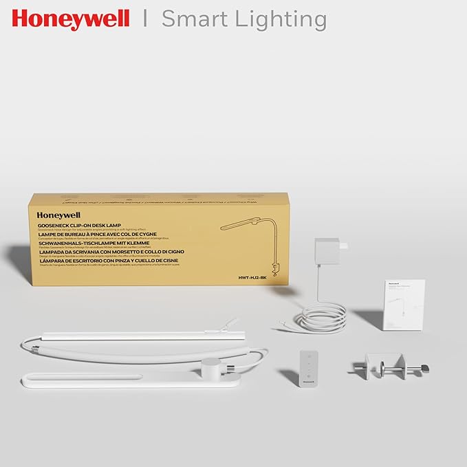 Honeywell HJ2 Gooseneck LED Desk Lamp with Clamp, CRI≥97 Full Spectrum Eye-Caring Light, 16" Flexible Metal Arm, 3-Color Dimming with Magnetic Remote for Home Office, Artists, Reading(White)