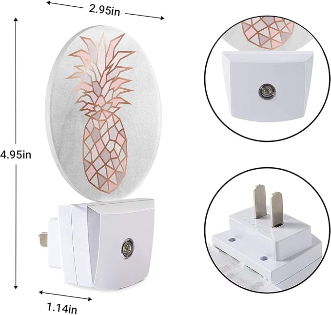 EKOBLA Pink Pineapple Night Light, Fruit and Gray Marble Night Lights Plug Into Wall with Auto Sensor for Bedroom and Bathroom