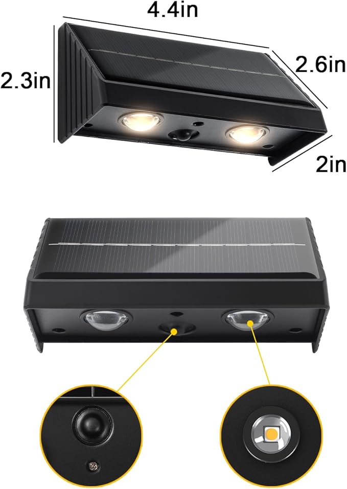 Solar Wall Lights Outdoor 3000K Warm White Downlights Waterproof LED Dusk to Dawn Solar Lights for House Number, Patio, Porch, Address Sign(1Pack, Downlight)
