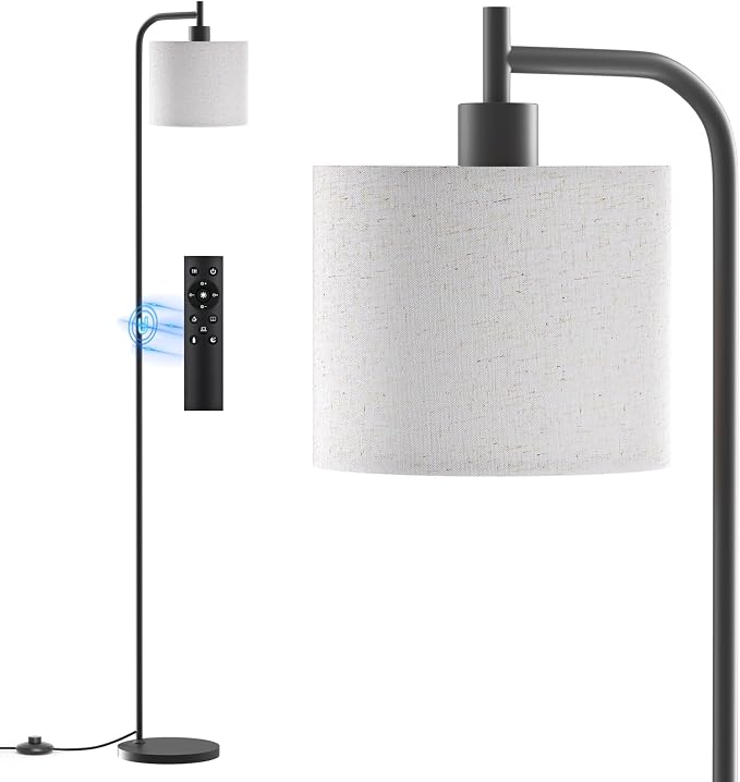 Floor Lamp for Living Room, Tall Standing Lamp with Linen Shade | Dimmable with Remote Control, 3 Color Temperatures, 9W LED Bulb Included, Ideal for Bedroom, Office and Reading Corner