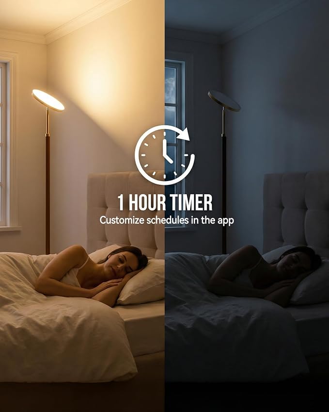 Wood LED Torchiere Floor Lamp with Remote, 3000LM Dimmable | 69" Tall Uplight, 3000K-6500K Color Temperature, 1-Hour Timer, Eye-Caring Lighting, For Living Room, Bedroom & Office