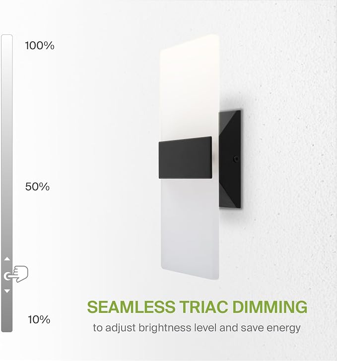 ASD 12 Inch Indoor LED Wall Sconce - 12W 2700K-5000K Dimmable Black Wall Sconce Lights for Living Room, Bedroom, Bathroom, Hallway - Modern Wall Sconces Hardwired, UL Interior Light
