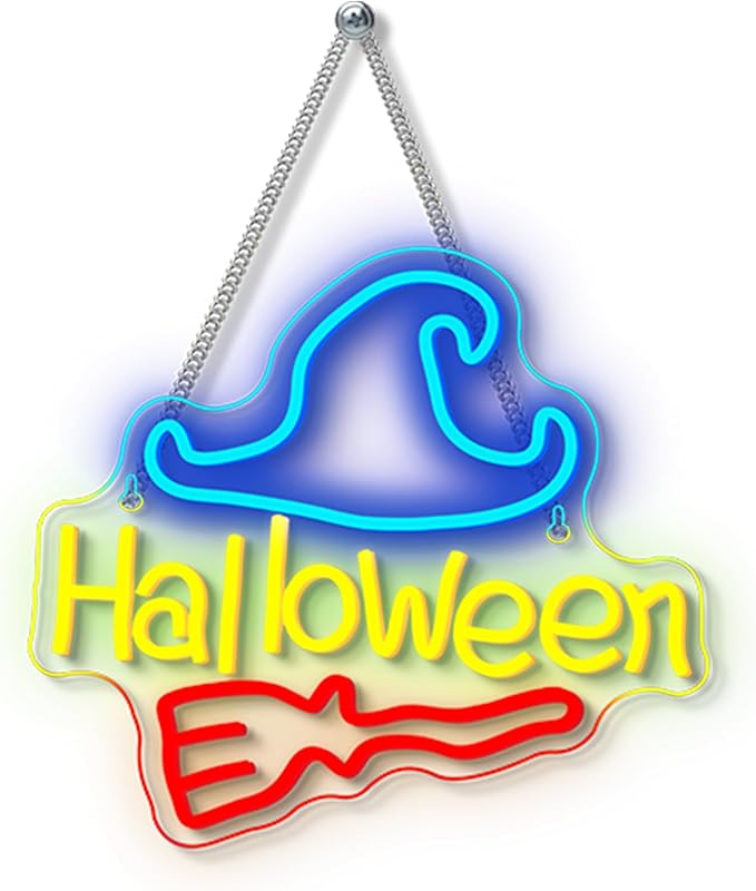 NOSUN Halloween Neon Sign Happy Halloween Wall Decor LED Lights for Bedroom Living Room Bar Office USB Powered Children Youth Hanging Light Up Sign for Decor Holiday Party Gift