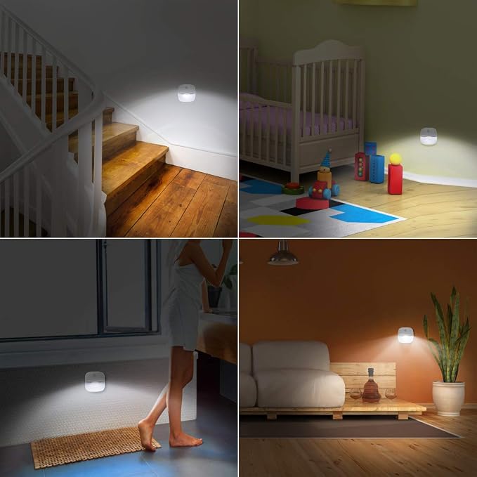 AMIR Upgraded Motion Sensor Stair Light Indoor (White - Pack of 3) | Battery Operated, Cordless Stick-On LED Night Light for Closet, Hallway, Bathroom, Kitchen, Cabinet, Energy Efficient
