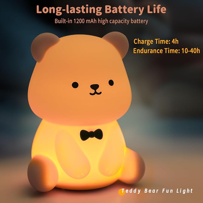 Led Cute Teddy Bear Night Light, Dimmable Nursery Kawaii Lamps, Super Squishy Silicone USB Rechargeable Touch Control Night Lamp, Used for Camping Party Room Decor (Teddy Bear)