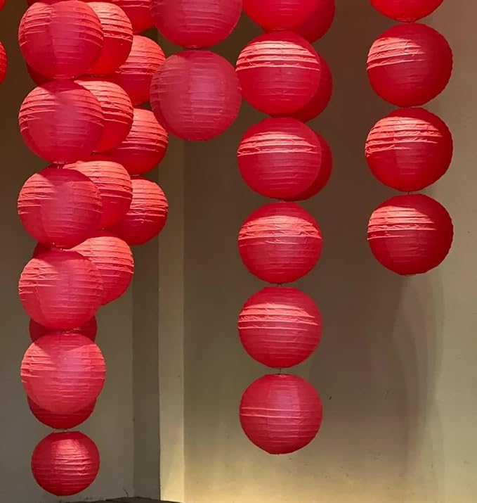 12Pcs 6,8,10,12 Inch Mixed Sizes Red Paper Lanterns Decorative Chinese, Japanese Hanging Round Paper Lanterns Lamp for Birthday, Wedding, Christmas, Bridal, Home Decor, Party Decoration
