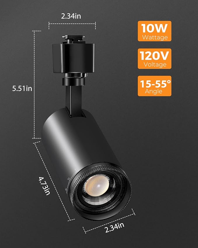 VANoopee 3-Color Zoomable J Type Track Lighting Heads 10W for Juno Rail - Bright LED Track Light Heads Fixtures 3000K 4000K 5000K Ceiling Spot Accent Light, No Flicker CRI90+ 15-55° 800lm Black 4 Pack
