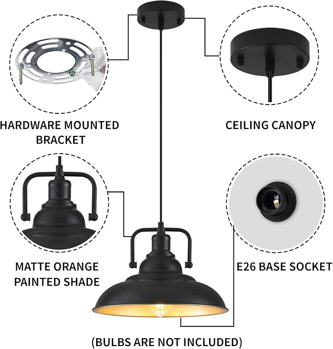 Black and Gold Pendant Light 12.5 inches 3 Packs, Farmhouse Pendant Light, Island Pendant Lights, Kitchen Island Pendant Lights, Pendant Lights Kitchen Island for Bedroom, Kitchen, Island