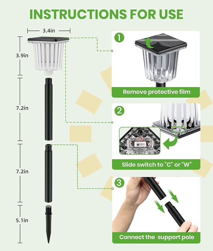 BITPOTT Super Bright Solar Pathway Lights 8 Pack, Adjustable Warm & Cold Solar Lights Outdoor Waterproof IP65, Auto On/Off, Outdoor Decor Light for Garden, Landscape, Path, Yard, Patio, Driveway
