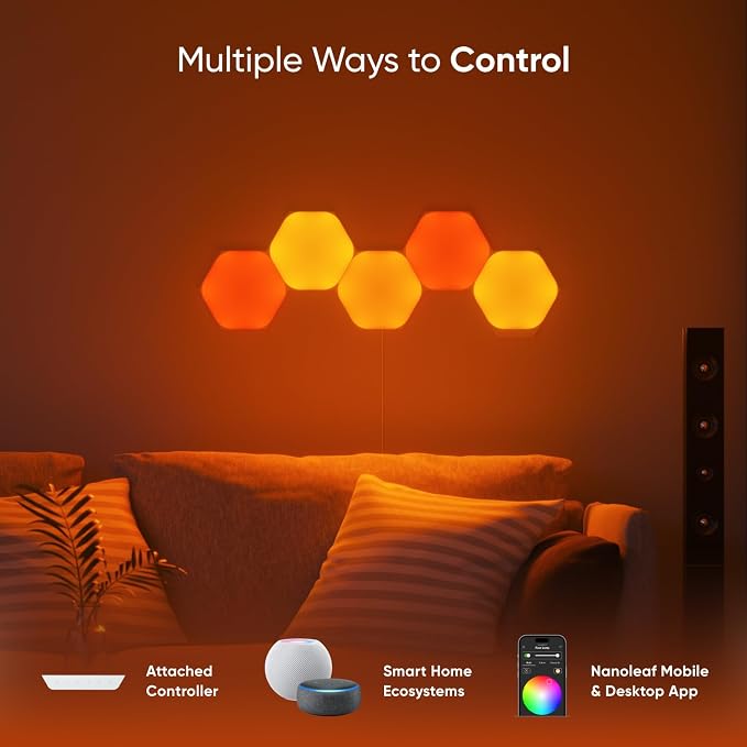 Nanoleaf Shapes Hexagon Lights, Smart RGBW LED Wall Light Panels, 7PK | Compatible with Alexa Google Assistant, Home Wall Decor for Living Room with Music Sync, Smarter Kit